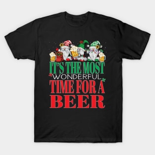 Funny It's The Most Wonderful Time For a Beer Christmas Xmas Santa Claus Gnomes T-Shirt